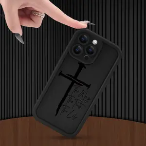Cross letter Christ Pattern Case for iPhone 16 15 14 Pro Max 13 12 11 XR XS Plus Shockproof Drop Protection Rugged Durable Silicone Cover