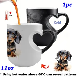 1pc BABLOV Dachshund Dog Mug with Heart-Shaped Color-Changing Ceramic Cup - Cute Dachshund & Letter Design, Tea Cup for Birthdays, Valentine's Gift for Pet Lovers (No Assembly Required) 11oz