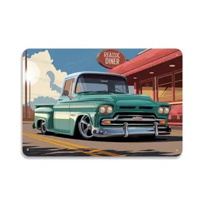 Vintage 1950s Chevy Truck Metal Sign Print Aesthetic Room Decoration for Home Bedroom Kitchen Dorm Bathroom Wall Decor 8 X 12 ， Easy to Hang