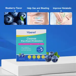 Yibenef  Cleanse Pre+Post+Probiotics 3-in-1 Formula with 8 Probiotics & supperfood for Gas Relief & Healthy - Blueberry Flavor, 15 Stick per Box, Sugar Free, No Bloating, Dietary Supplement,  digestive enzymes, probiotic for women