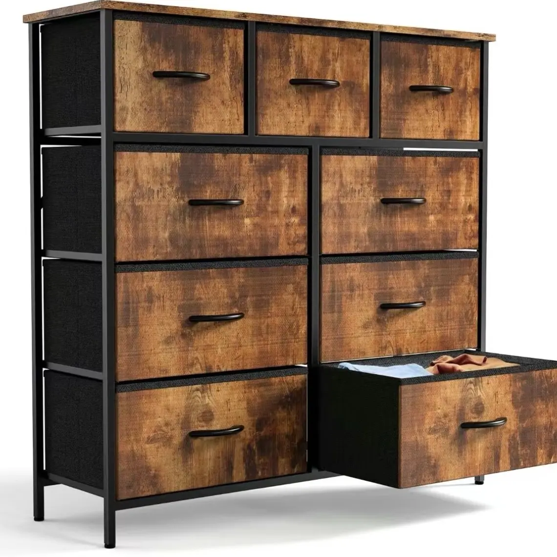 9-Drawer Dresser, Storage Unit Organizer Chest for Clothes - Steel Frame, Wood Top
