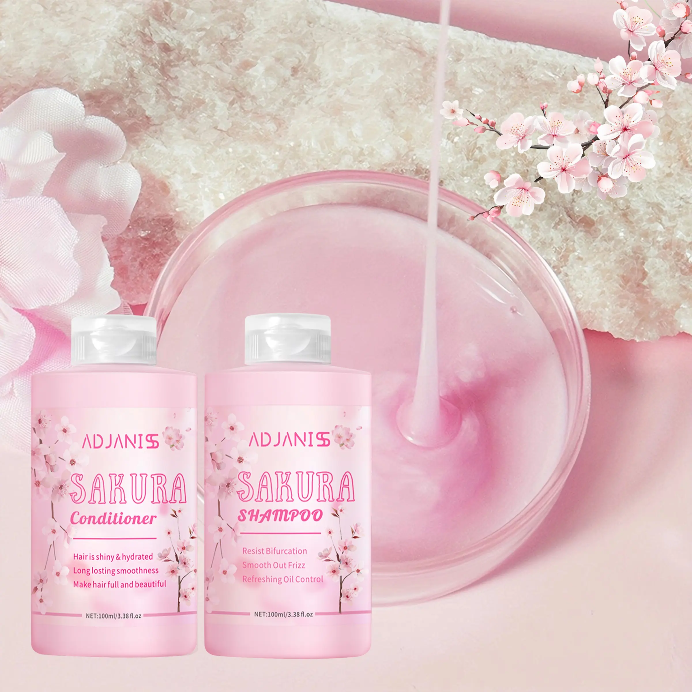 Cherry Blossom Nourishing Shampoo & Conditioner Set, Anti-Dandruff Smooth Hair Balm, Repairs Damaged Dry Hair, Calms Frizz, Maintains Healthy Hair, Haircare, 100ML+100ML