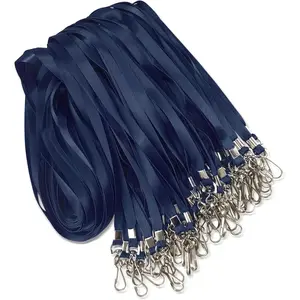 50 Pack Bulk Lanyard for ID Badge Holder Durable Flat Lanyard with Swivel Hook and Badge Clip (Navy Blue)