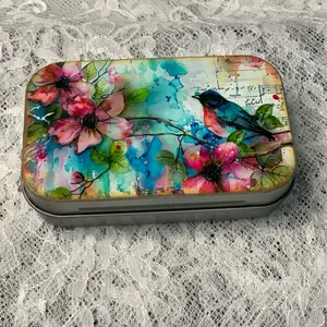 Handmade Birds Tin Box, decorative storage box, trinket box for keepsake.