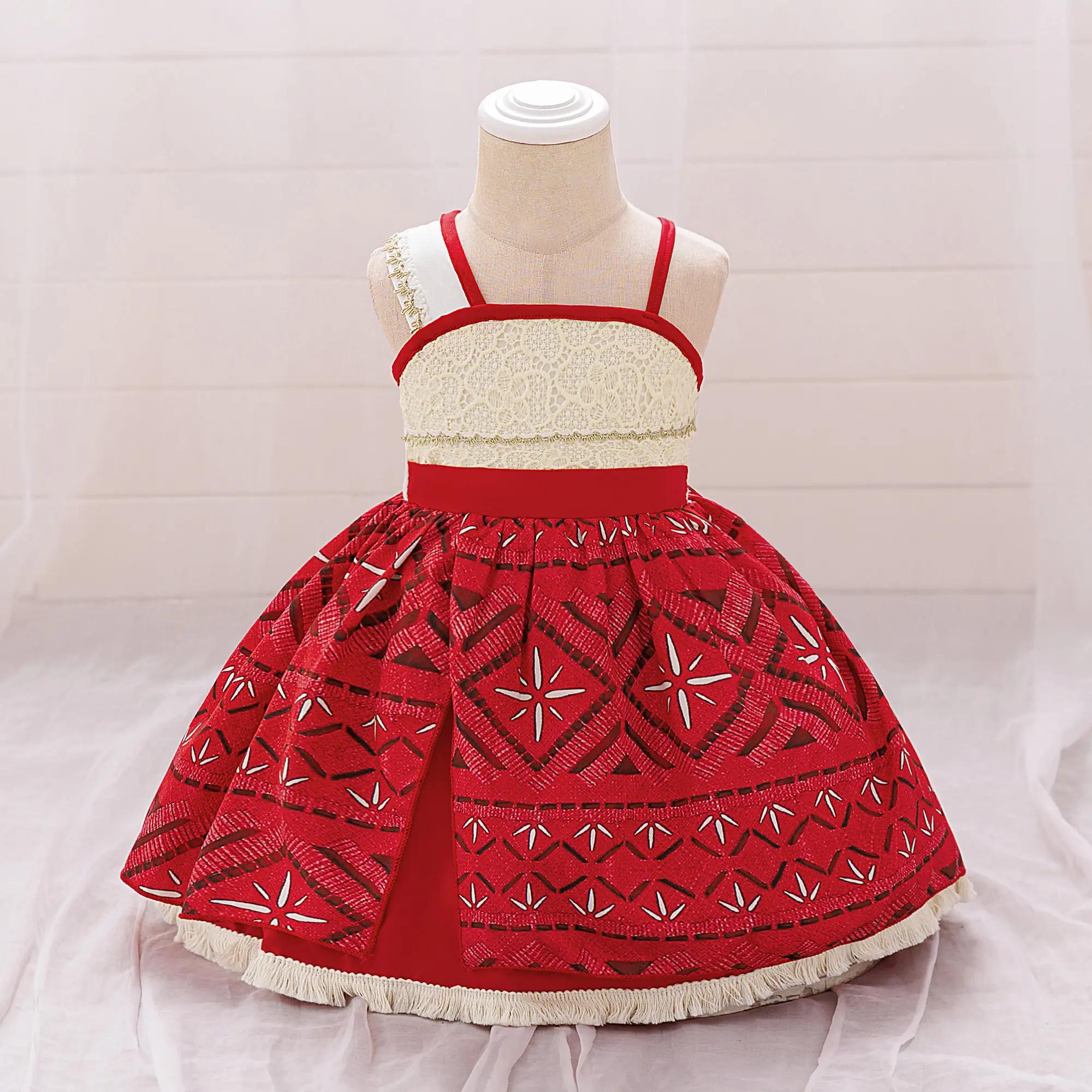 6M-3Y Spaghetti Strap Dress Kids Clothes 08 Red Tassel Role-playing Cartoon Cosplay Costume Fancy Carnival Stage Performance Princess Theme Holiday Party Frock Girls Ball Gown Children Dresses for All Season