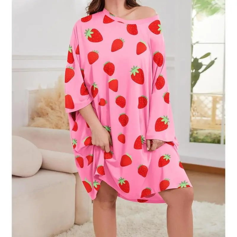 Women's Plus Size Baggy Caftan Nightwear, Oversized Batwing Fabric Nightgown with Pocket, Fit S-5XL, Comfy, Loose, Stretchy, Casual, Loungewear, Kitchen, Mothers Day, 3/4 Sleeve, Patio