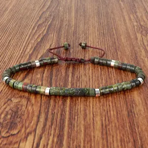 Natural Dragon Bloodstone Tube Beads Grounding Stone Crystal Healing Heart Charka Crystal Minimalist Bracelet Gift for Men Women