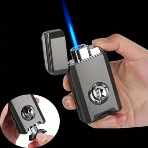 Metal Lighter, Windproof Direct-Ignition Blue Flame Lighter, Portable Outdoor Lighter, Multi-Functional All-In-One Lighter, Suitable For Camping, Kitchen, And Aromatherapy (Butane-Free).