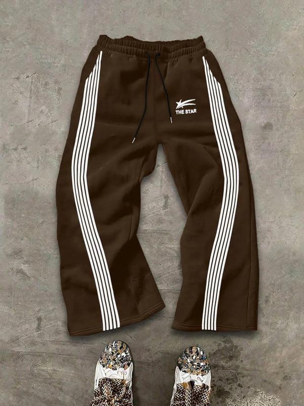 Striped Sporty Sweatpants with Side Bars & the Star Logo, Drawstring Waist, Loose Fit, Skin-Friendly Fabric for Daily Wear, Athleisure Style Pants