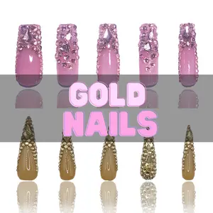 Nailzotica Gold Reusable Acrylic Gel UV High Quality Handmade Luxury Press On Nails