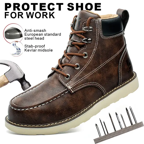 YRTKCLB Casual Outdoor Work Boots – Steel Toe Cap, Impact & Puncture Resistant Safety Shoes with Classic Round Toe for Construction Sites