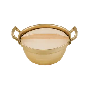 HOKURIKU Japan Hammered Gold Wok Pot with Wooden Lid - 18.5cm 1.9L, Retro Japanese Style, Perfect for Ramen & Hot Pot