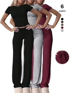 2026 Women's Two-Piece Y2K, Fitted Baby Tee & High-Waist Flare Lounge Pants, Stylish Loungewear, Workout Set