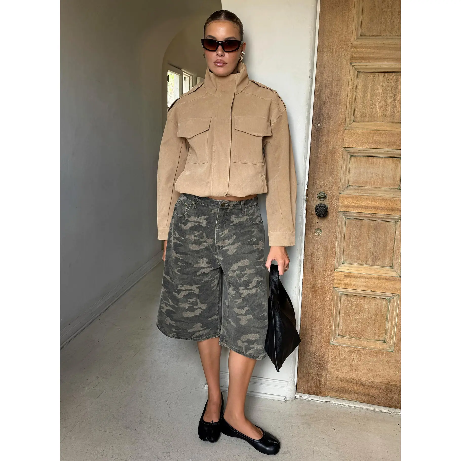 Tag Longline Denim Jorts Washed Camo