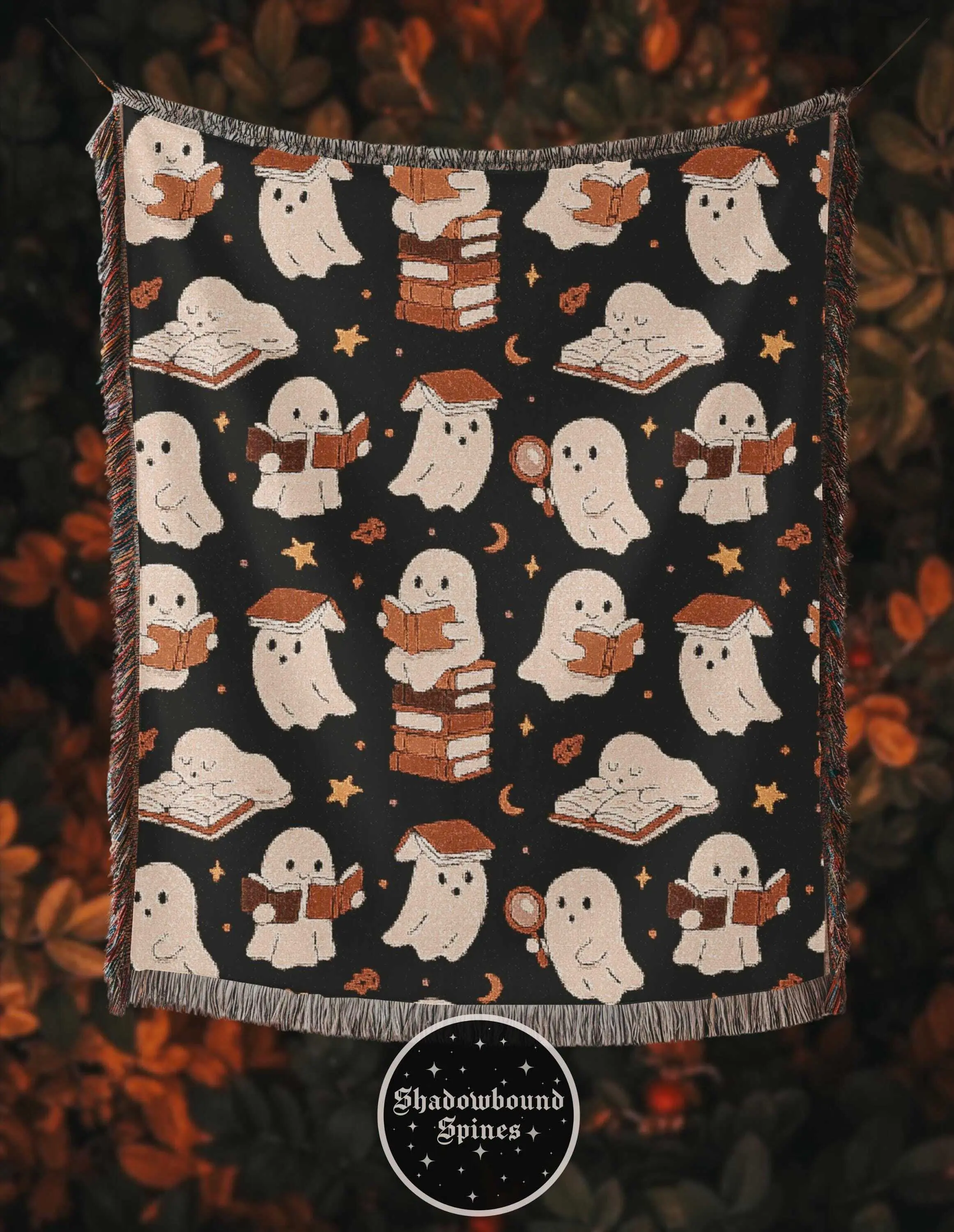 Ghostie Readers Woven Blanket / Bookish Blanket / Halloween / Spooky / Goth / Book Lover / Booktok / Reader