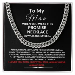 To My Man Cuban Link Chain, Sentimental Gift for Boyfriend Husband, Romantic Long Distance Gift for Him, Anniversary Birthday Christmas Valentines Day Present