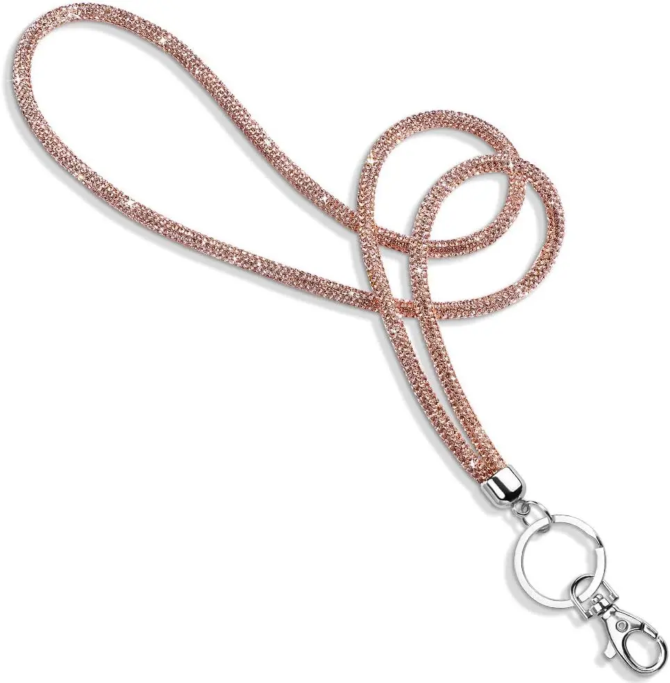 Rhinestone Office Lanyard, 31.5'' Bling  Lanyard with Metal Clasp & Keyring,  Lanyard for Women, ID Card,  Strap (Champagne)