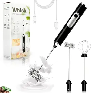 Rechargeable Milk Frother - 3-Speed Electric Handheld Coffee Mixer With 2 Whisks and Decoration Tool, Stand-up Design for Latte, Cappuccino, Cream