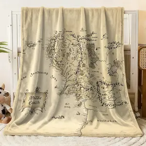 Flannel Blanket Middle - earth Map Printed Soft Throw Blanket for Bed Couch Sofa, Cozy Warm Fleece Blanket with Vintage Fantasy World Design, Perfect for Movie Fans & Home Decor, All - Season