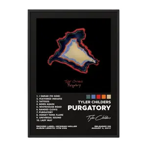 Tyler Childers Purgatory Retro Album Canvas Wall Art, Country Folk Music Tracklist Poster Print, Modern Man Cave Bedroom Decor Unframed Canvas Poster, Frame Not Included