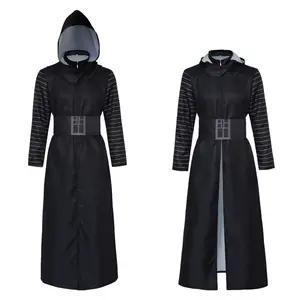 Kylo Ren Black Hooded Cloak Cosplay Costume Set Robe Scarf Belt for Comic Con Convention