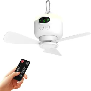 Portable Ceiling Fan for Tent with Remote Control,8000mAh Battery Operated Ceiling Fan,RV Fan Rechargeable,3 Detachable Blades,Auto Shut-off,4 Speeds for Outdise Canopy Porch Gazebo Beach
