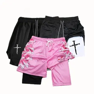 Casual Cross Print Drawstring Waist 2 IN 1 Sporty Shorts with Pockets , Breathable Quick Dry Ideal for Athletic Use Basketball Shorts Running Shorts Active Skort Skirt basketball drip