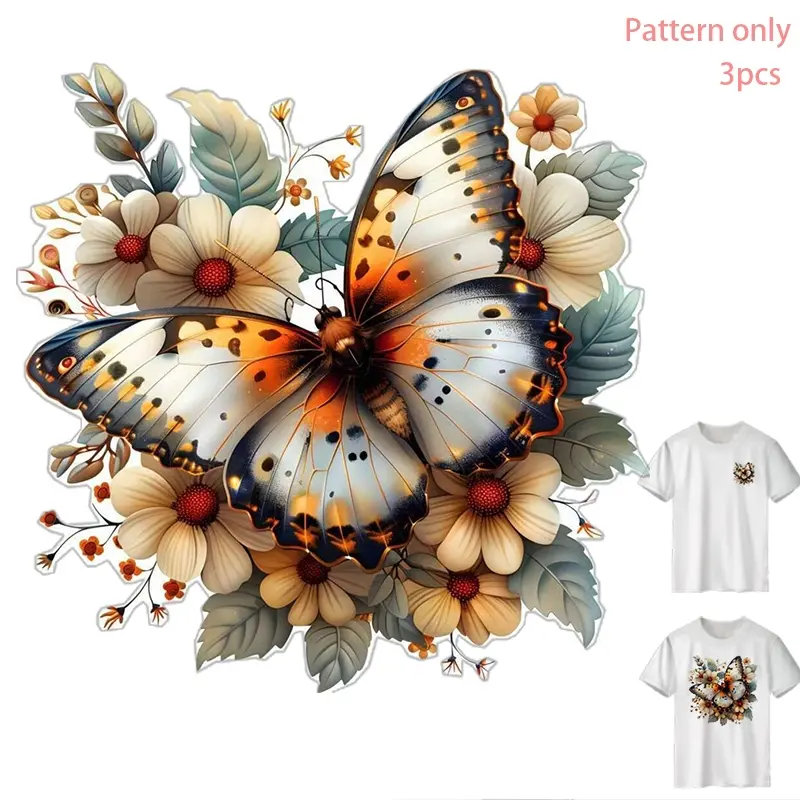 Beautiful Butterfly and Floral Pattern, DIY Heat Transfer Vinyl Sticker for T-shirts, Jeans, Hoodies, Backpacks, Durable PVC Material, Washable Iron-on Decal