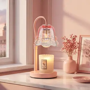 【Mother's Day Gift】Pink Flower Candle Warmer Lamp with Timer: Candle Warming Lamp with 2 Bulbs Height Adjustable Wax Warmer Dimmable Coquette Preppy Room Home Decor Valentines Gift for Women,