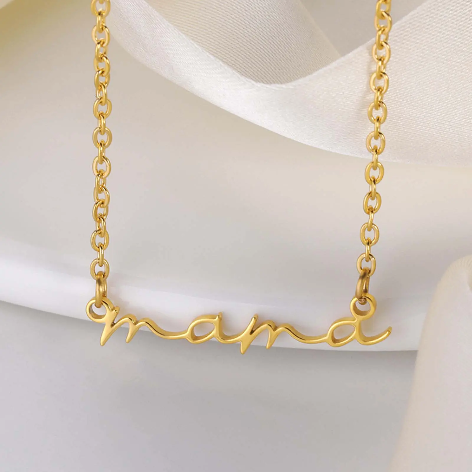 Springtok Y2K stainless steel mama letter necklace golden/silver women's daily clavicle chain jewelry mother's day gift