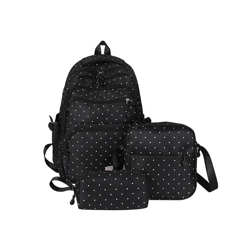 2026 New Japanese-style Candy-colored Polka Dot Backpack Cute Girly School Bag Three-piece Set Large Capacity Travel Backpack