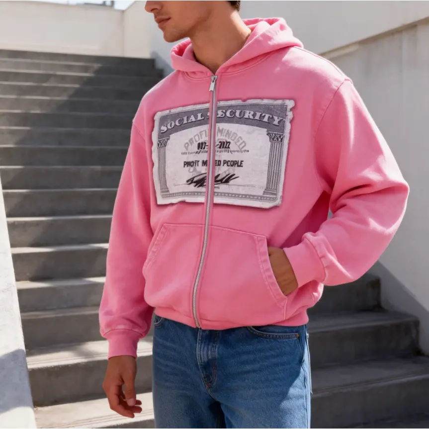 2000s Social Security Card Graphic Hoodies Y2k Oversized Zip Up