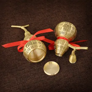 [Brass Hulu Gourd Sculpture] Large Chinese Style Brass Hulu Gourd Sculpture - Hollow Open Mouth Design, 1pc, Living Room Ornament, No Electricity Required, Traditional Home Decor Gift