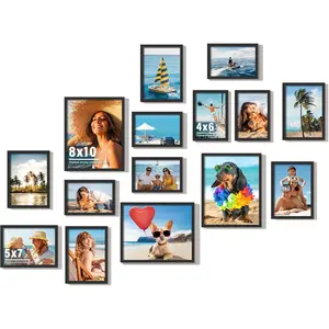 15 Pack Picture Frames Collage Wall Decor, Black Frame Set with 3pcs 8x10, 6pcs 5x7, 6pcs 4x6 for Gallery Display, Wall Mounting & Tabletop, Bulk Photo Frames for Living Room Decor