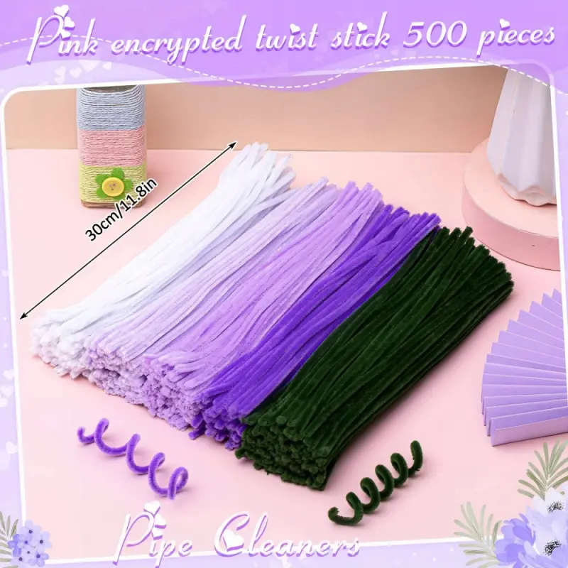 500 Chenille Stems for Pipe Cleaners, Bulk Plush Sticks for DIY Craft Art Projects, Creative Gift Wrapping, Party Decoration, DIY Craft Supplies (Purple Flowers)