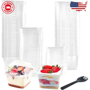 100 Pack 8OZ Plastic 50Pcs Square Dessert Cups （50Sets）