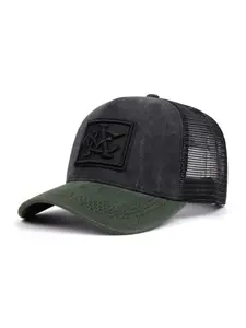 Unisex Ac Letter Embroidered Patchwork Logo Mesh Trucker Hat, Classic Vintage Baseball Cap for All Seasons, Casual Loose-Fitting Sun Protection Outdoor Wear