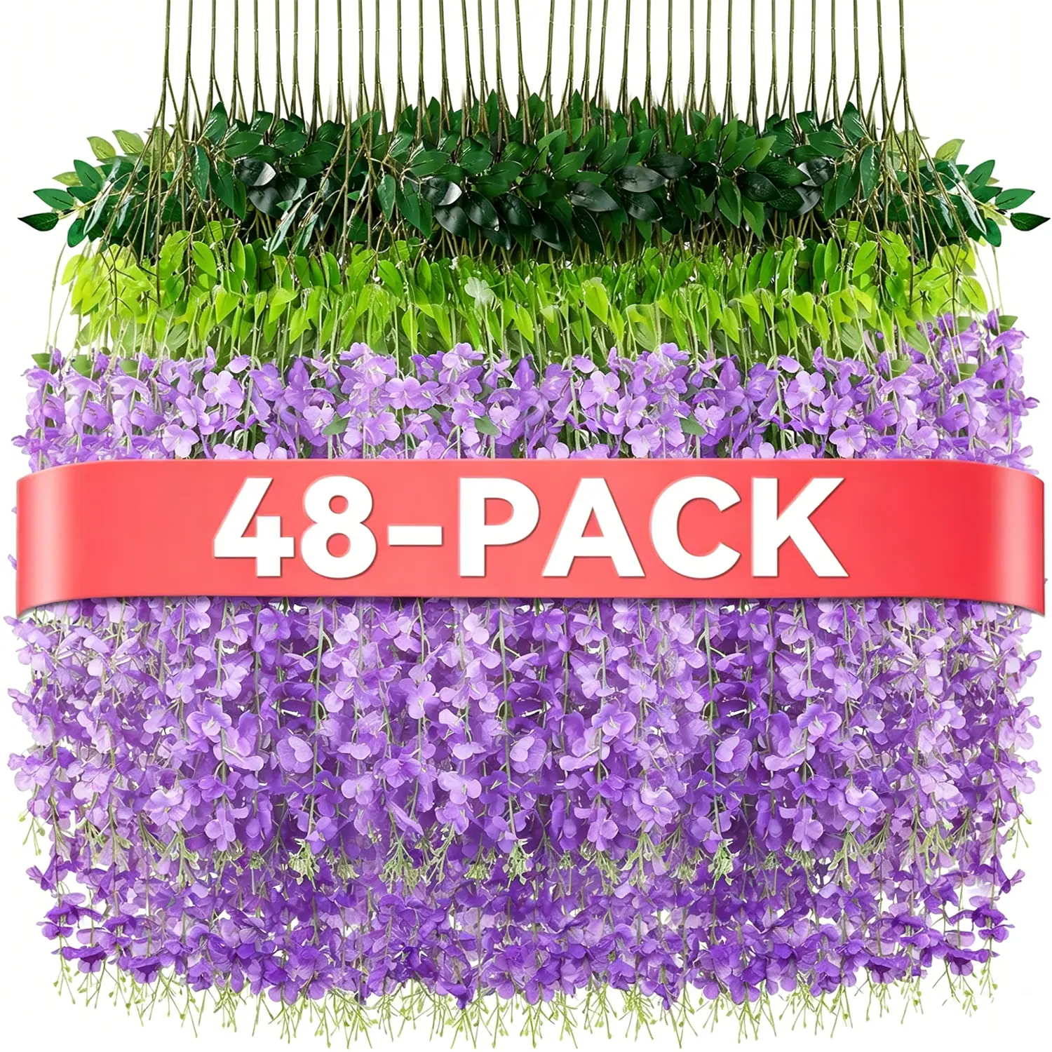 Wisteria Hanging Flowers,48 Pack Fake Hanging Flowers,Wisteria Artificiales Garland for Home Wedding Arch Floral Party Garden Ceremony Outdoor Decor,3.6 Feet Long(48,Purple)