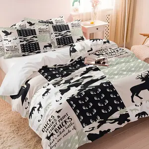 Hunting Patchwork 3-Piece Duvet Cover Set, Ultra-Soft Microfiber Bedding with 1/2 Pillowcases (No Insert), Rustic Cabin Style Bedding for Boys Bedroom Dorm Decor