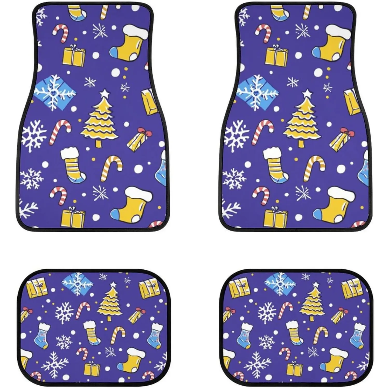 Christmas Pattern Purple 4-Piece Car Floor Mats Front and Rear Backing Carpet, Auto Foot Mats All Weather Universal Fit Car Decor Accessories Fit for SUV, Vans, Sedans, Trucks ﻿