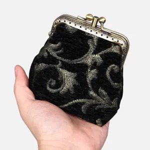 Vintage Scroll Black  Double Kiss Clasp Coin Purse