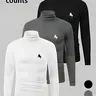 Men's Casual High Neck Thermal Top Set, Classic Colors, Fitted Home Wear, Fall & Winter Autumn Clothing, 3 Piece