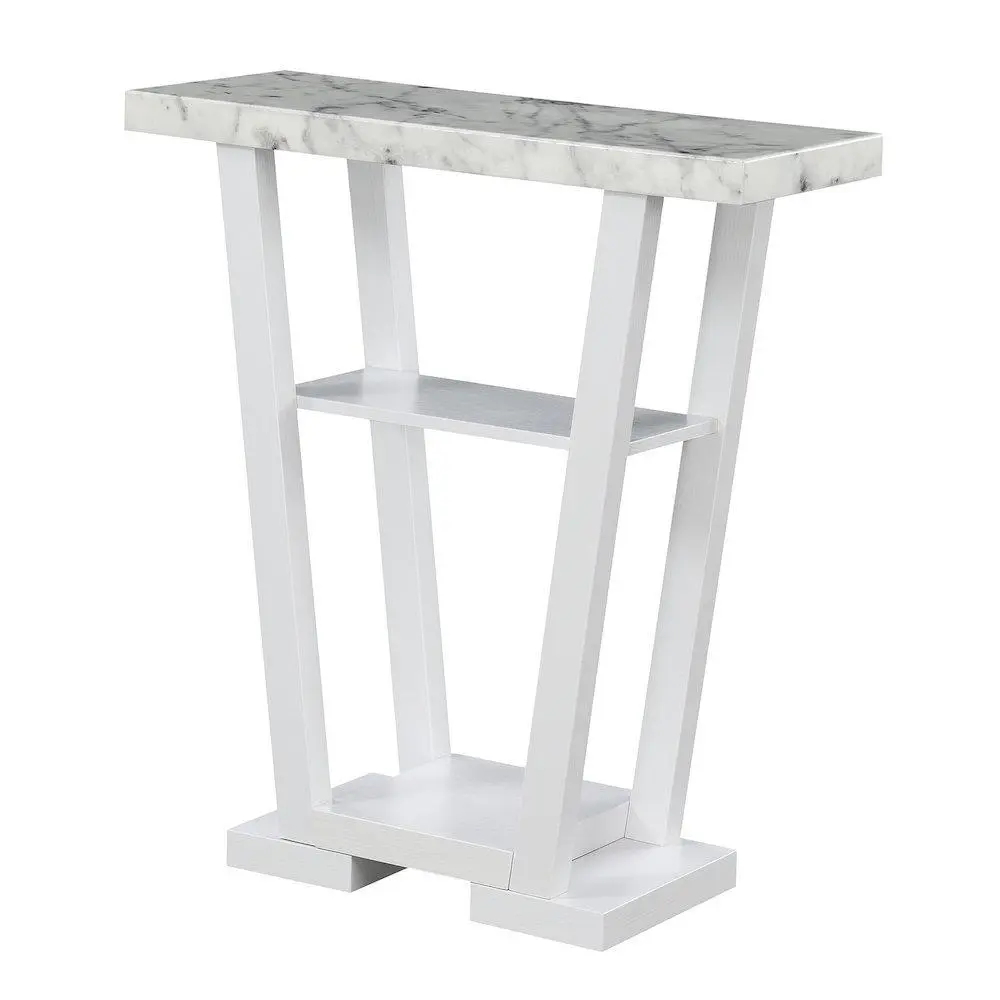 Console Table, Gray Marble, 2 Shelves, Entryway, Sofa