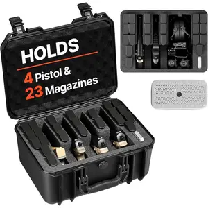 VEVOR Hard Pistol Case, Holds Multiple Pistols Magazine, Hard Gun Case with Pre - Cut XPE Foam Lining, Waterproof Firearm Travel Case with Handle for Gun, Lenses, Camera, Gear, TSA CompliantVEVOR Super Brand Day
