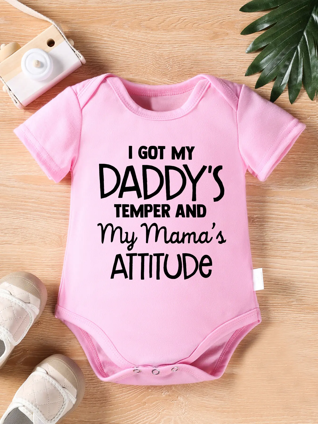 Baby Onesie with Humor Text, Soft Cotton Newborn Bodysuit with Short Sleeves, Fade Resistant Print & Easy Snap Crotch, Letter Slogan, Newborn Onesies, Crew Neck Bodysuits, Baby Clothing, Fun Themed Bodysuits