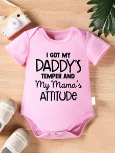 Baby "I Got My Daddy's Temper and My Mama's Attitude" Humorous Cotton Onesie Bodysuit