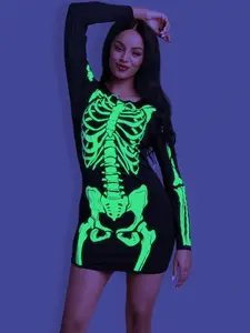 Joyfy Skeleton Dress for Women, Glow in the Dark Skeleton Costume for Adult Halloween Dress up Party Cosplay