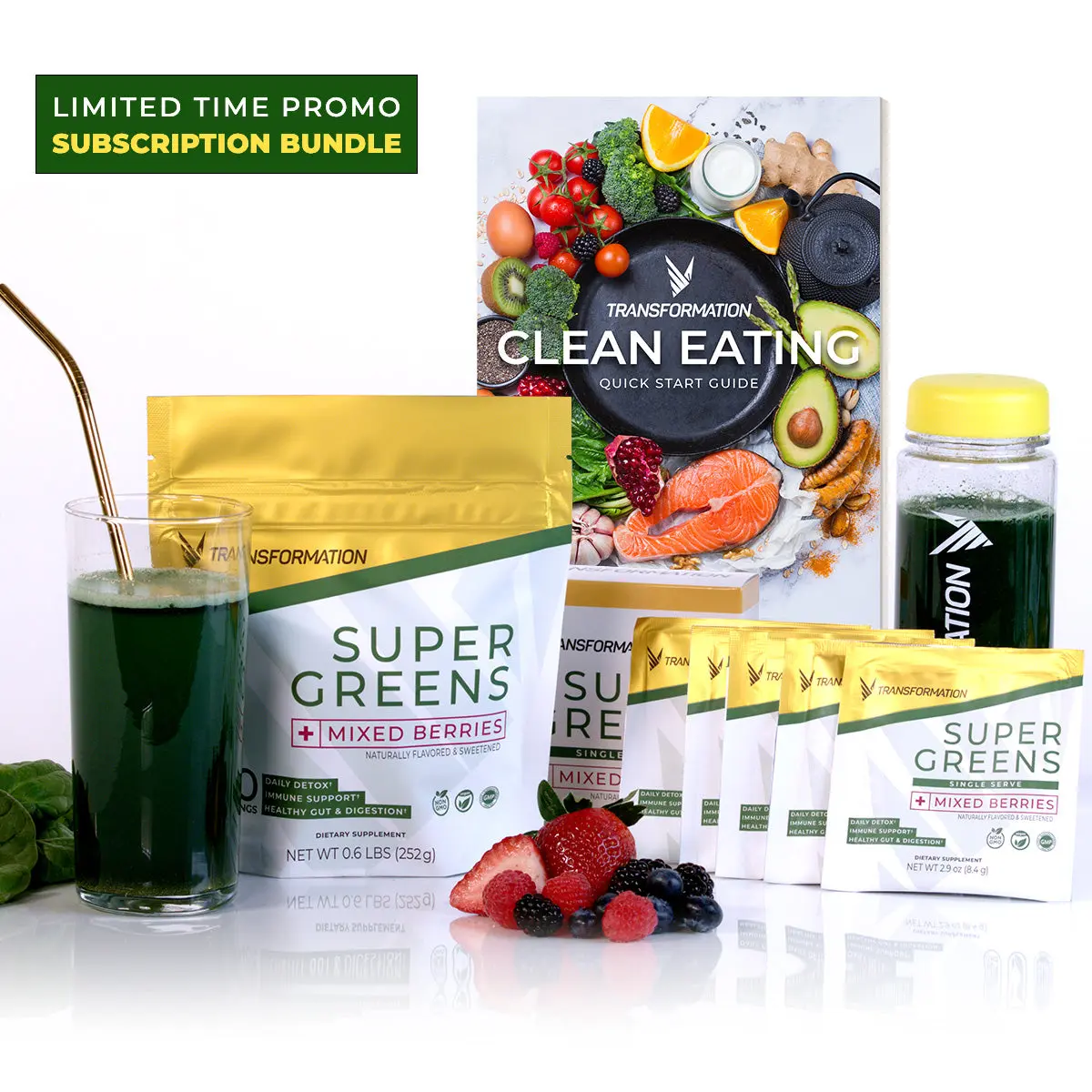 Transformation Body | Super Greens + Berries Powder | Debloating & Gut Health Support | 30 Servings | Mixed Berry Flavor