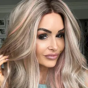 IMstyle Gemma dirty blonde with dark root pinky highlight 22 inches T part glueless lace front wigs TK112-2457
