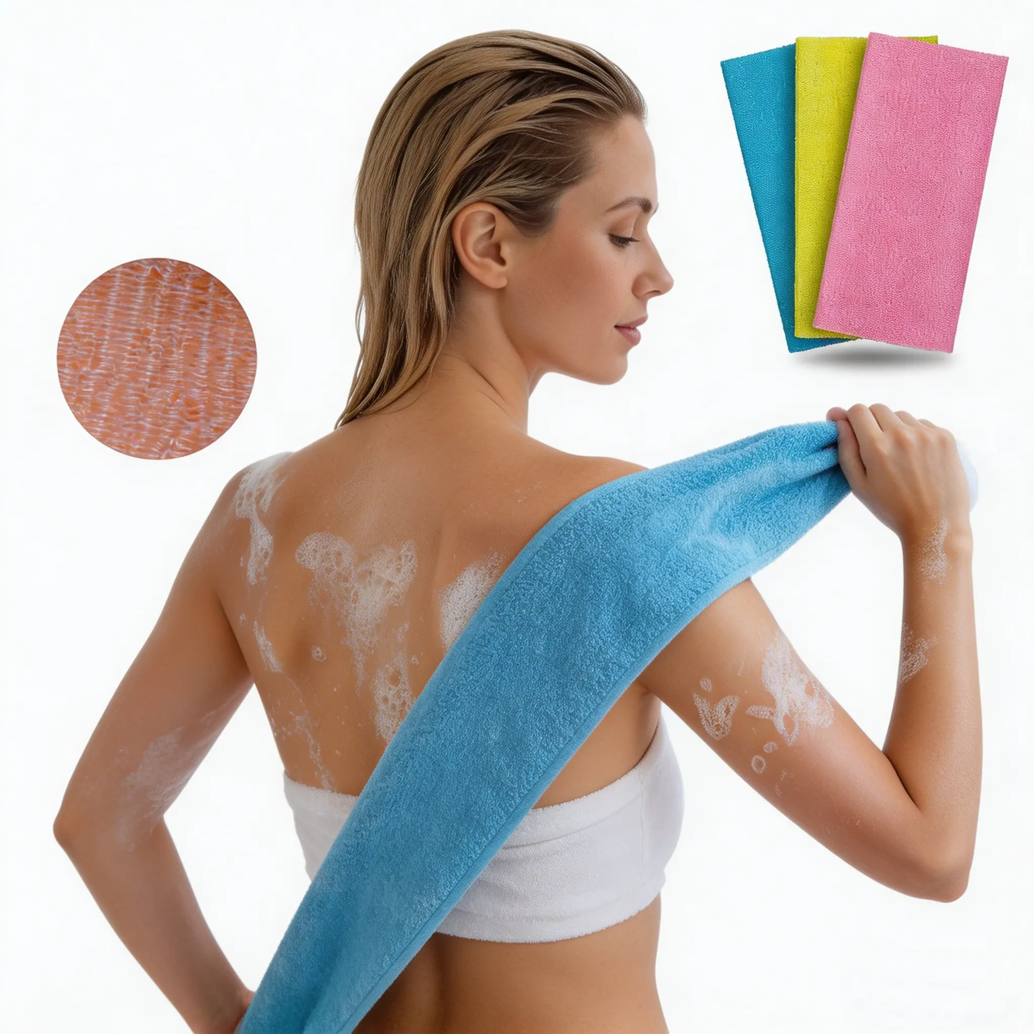 Exfoliating Washcloth Korean Japanese Exfoliating Washcloth 35 Inch! Back Scrub No More Asking for Help | Quick Dry 3 Pack